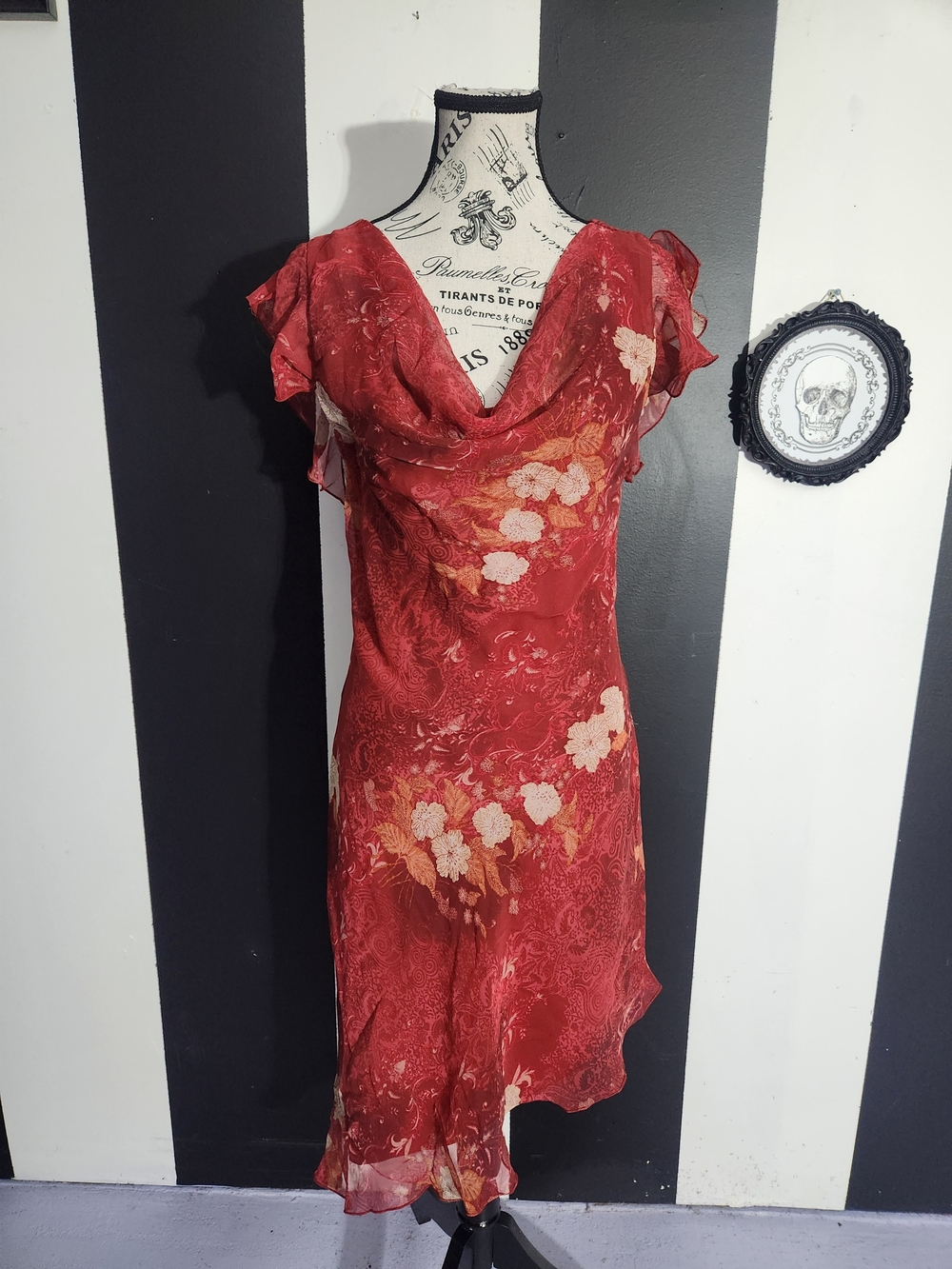 Alyn Paige Red Floral Cowl Midi Dress